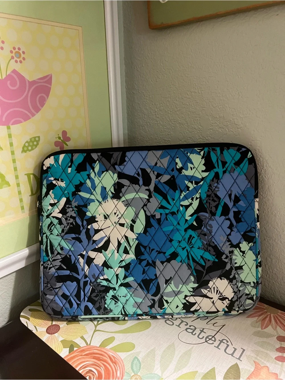 Vera Bradley Quilted Floral Laptop Sleeve in Blue & Teal #YC